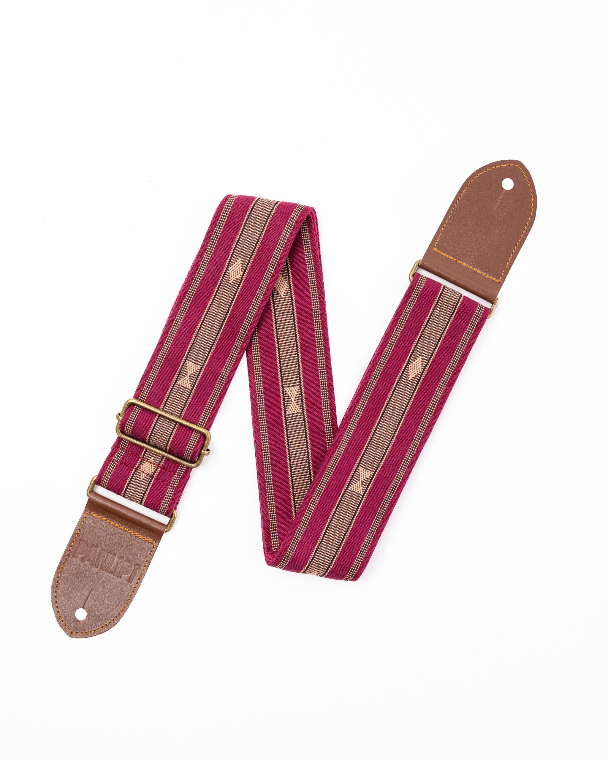 Handmade Panlipi Loom Weave Audrey Mocha Burgundy SAG08A Guitar Strap