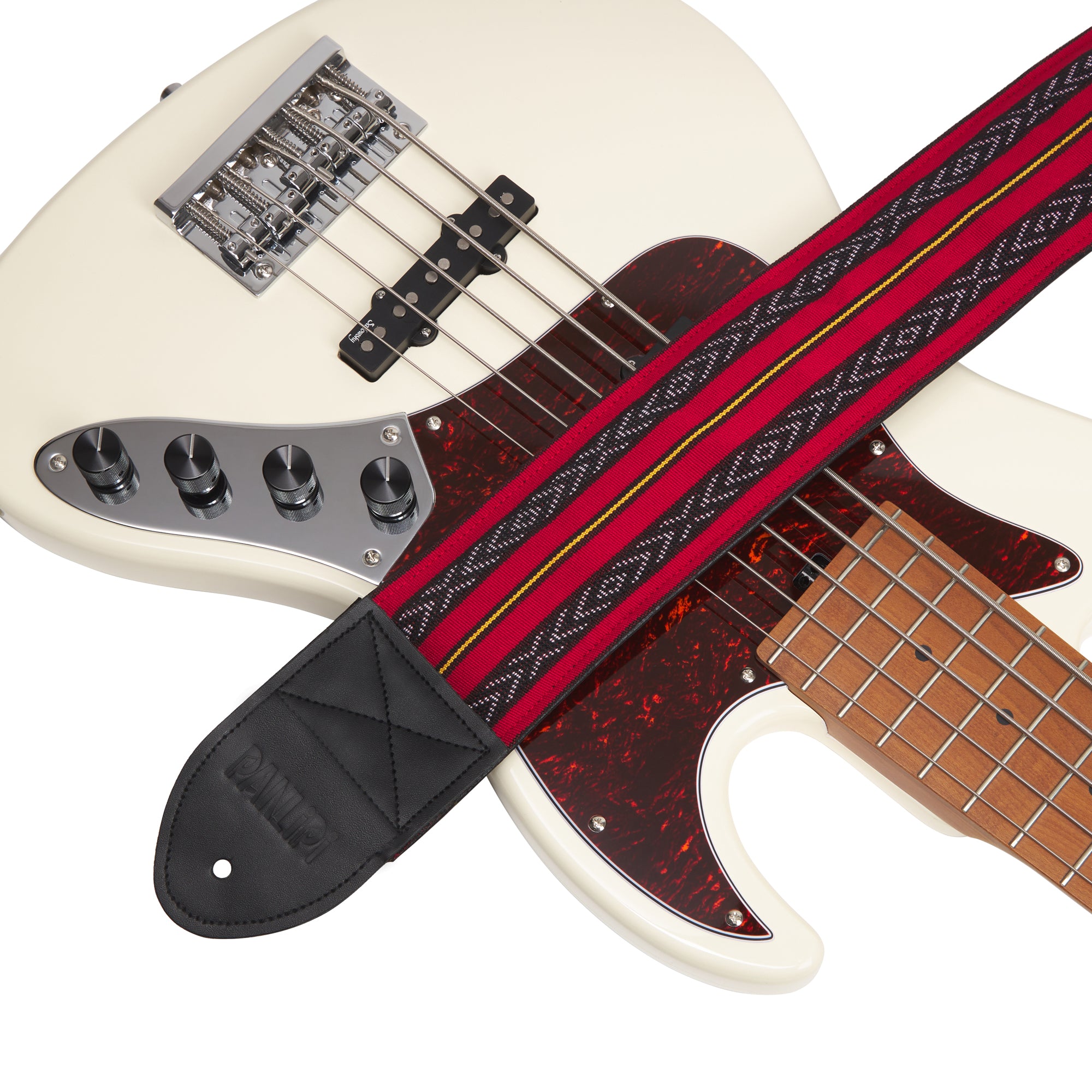 Handmade Panlipi Padded Bass Strap Loom Weave Cuabao Red 3 Inches wide BassBagu03