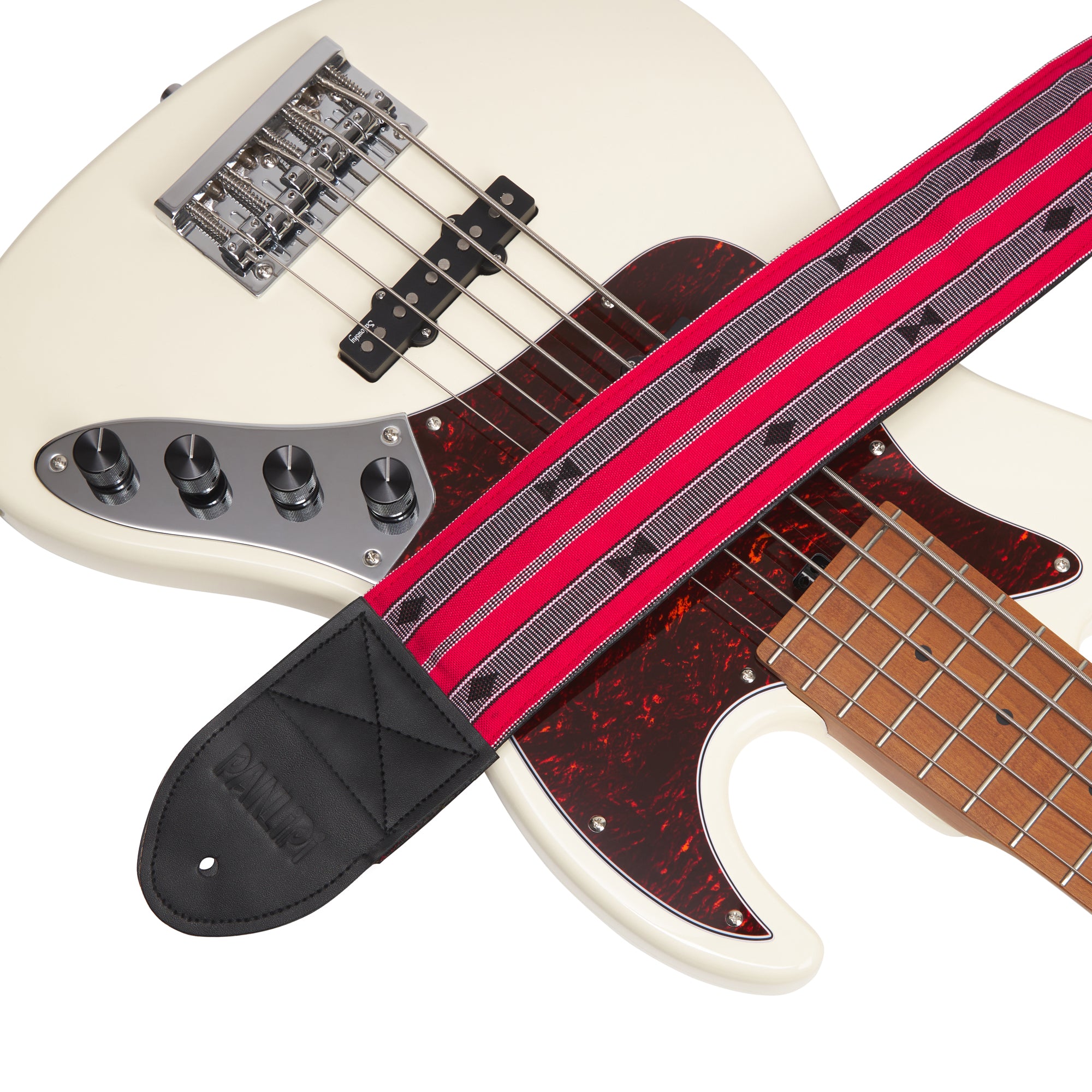 Handmade Panlipi Sagada Padded Bass Strap Loom Weave Audrey Red 3 Inches Wide BassSag12