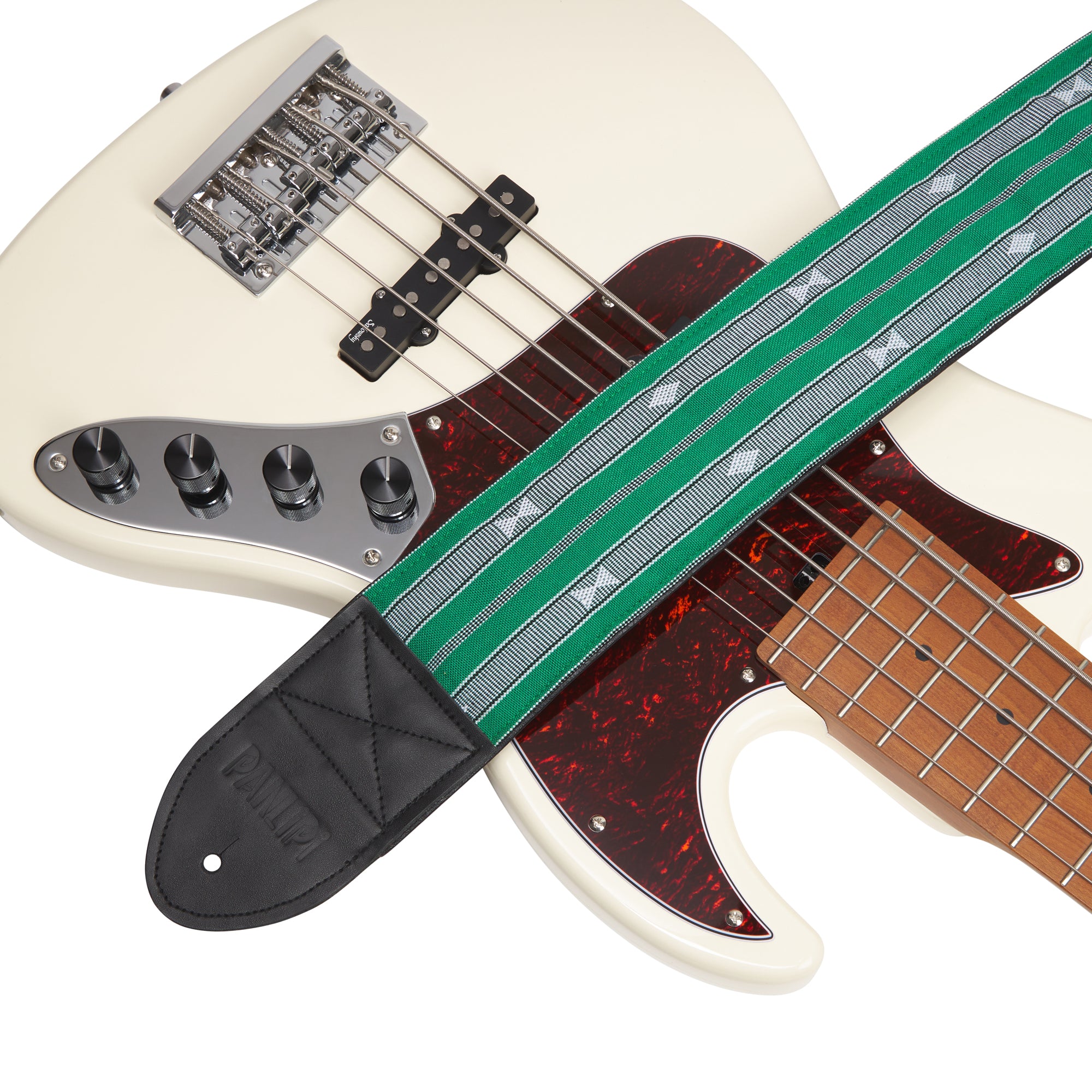 Handmade Panlipi Sagada Padded Bass Strap Loom Weave Audrey Green 3 Inches Wide BassSag13