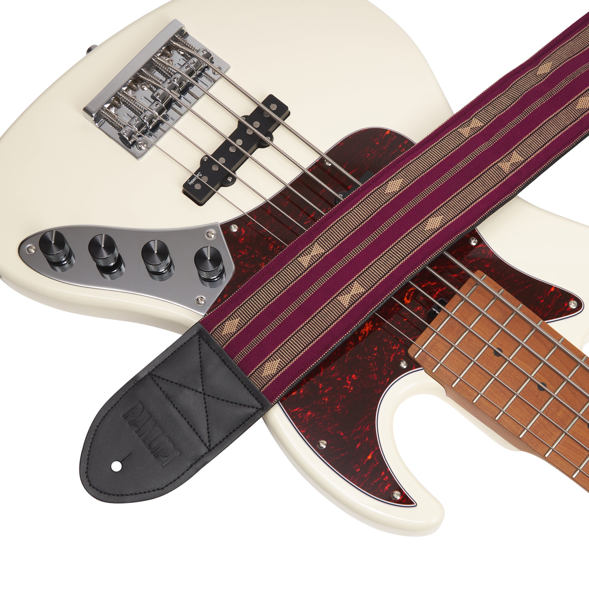 Handmade Panlipi Padded Bass Strap Loom Weave Audrey Burgundy 3 Inches Wide BassSag08