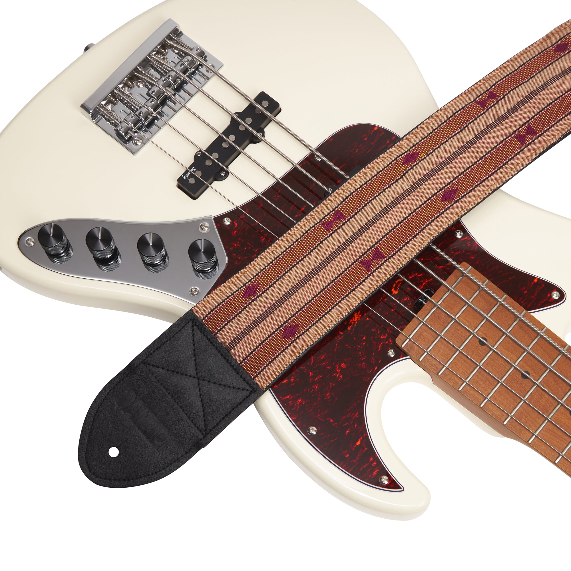 Handmade Panlipi Sagada Padded Bass Strap Loom Weave Mocha 3 Inches Wide BassSag11