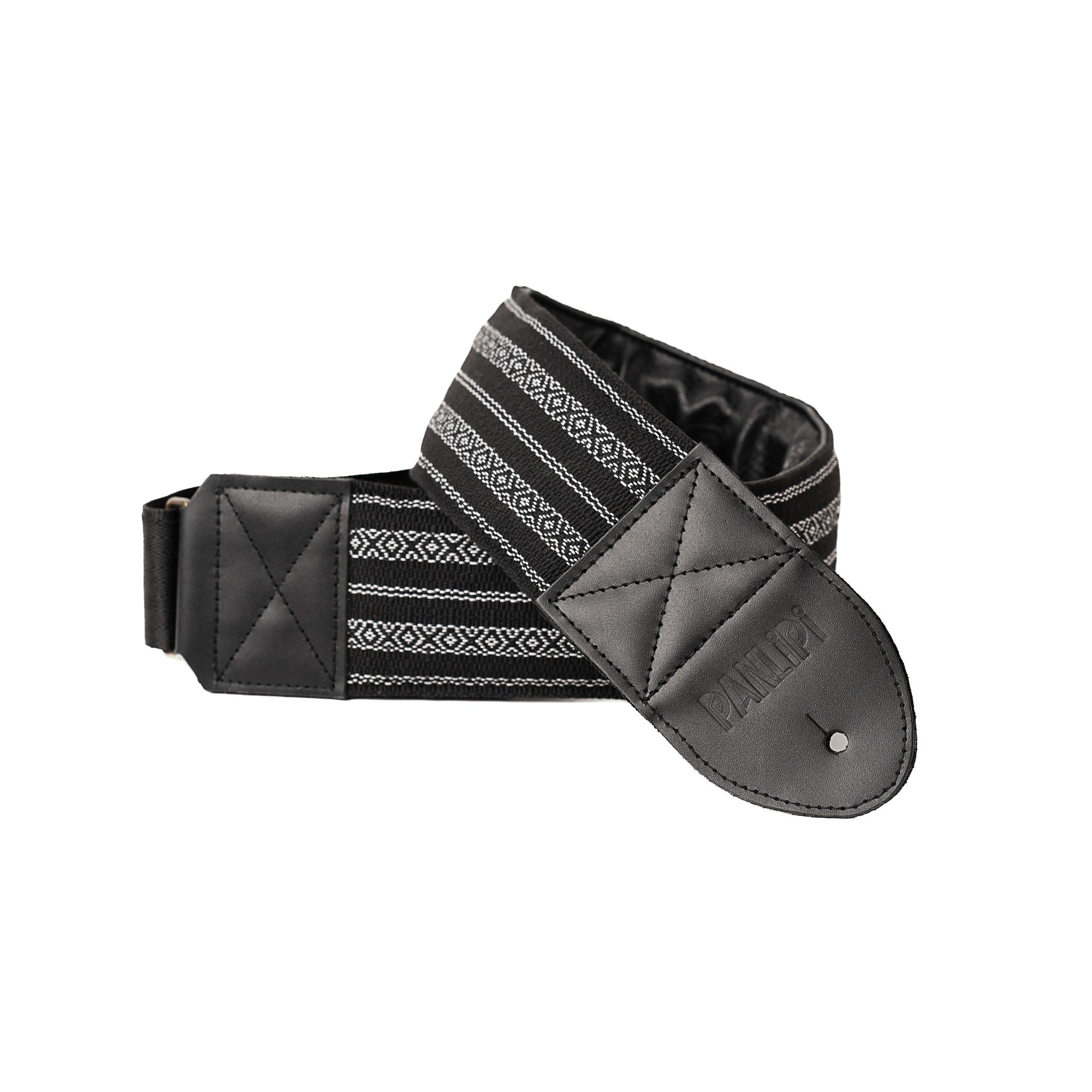 Handmade Panlipi Padded Bass Strap Loom Weave Lilaktob Black White 3 Inches wide BASSKAL33