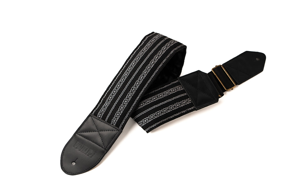 Handmade Panlipi Padded Bass Strap Loom Weave Lilaktob Black White 3 Inches wide BassKal33
