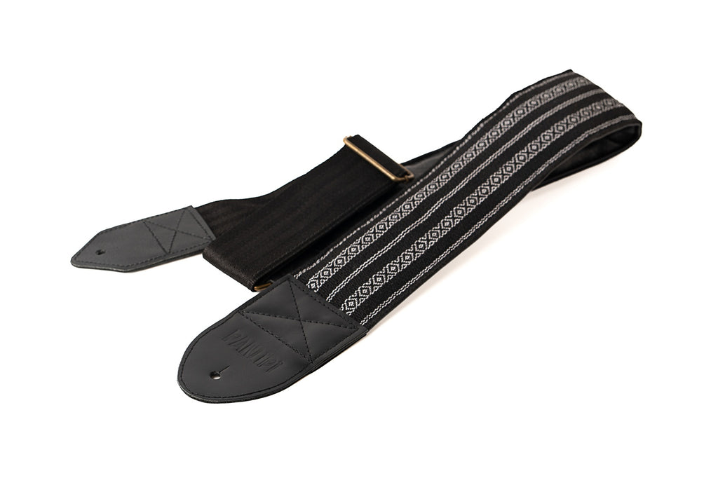 Handmade Panlipi Padded Bass Strap Loom Weave Lilaktob Black White 3 Inches wide BassKal33