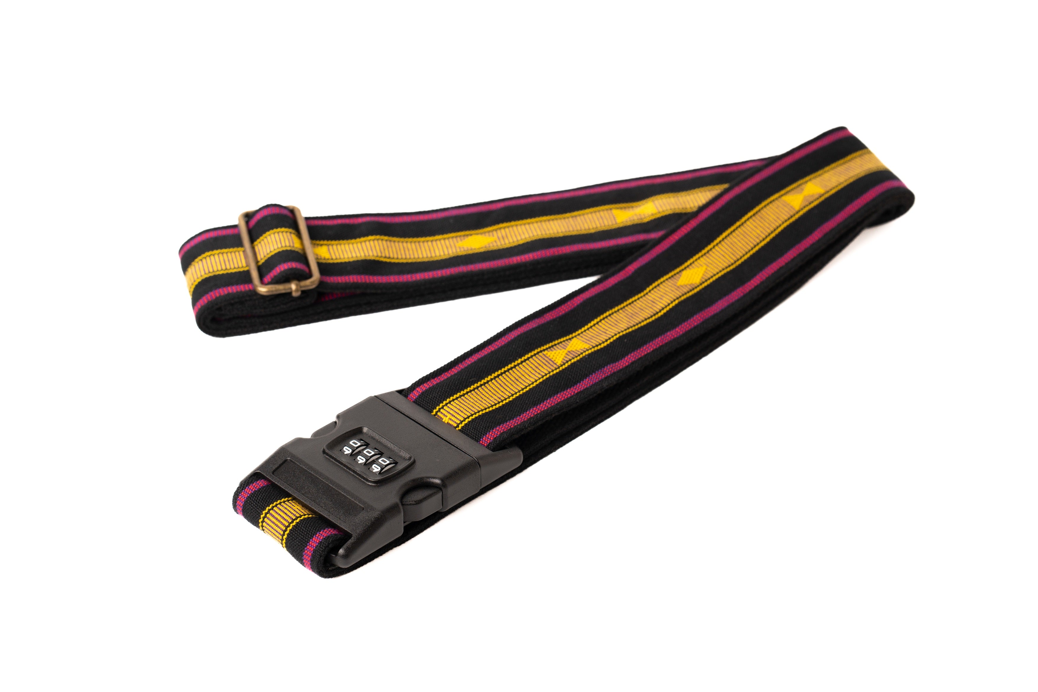 Handmade Panlipi Loom Weave Sagada Audrey Black and Gold LugSag04 Luggage Strap