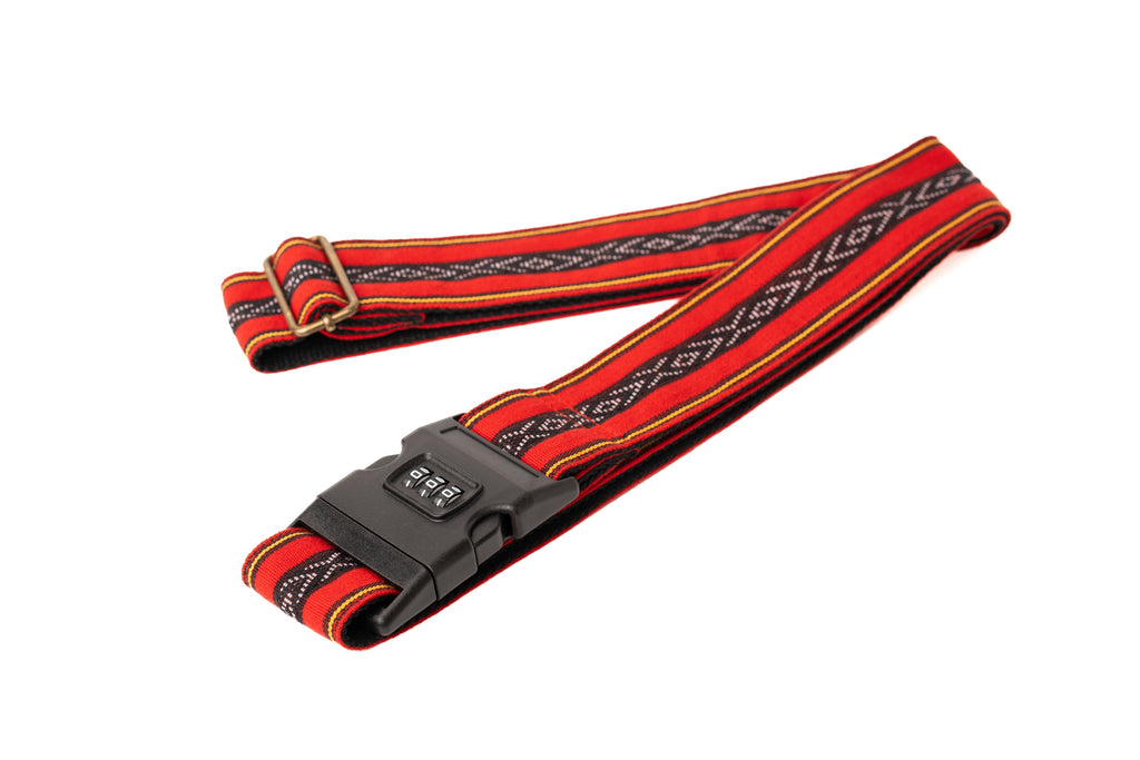 Handmade Panlipi Loom Weave Baguio Cuabao Brown Red LugBag03 Luggage Strap